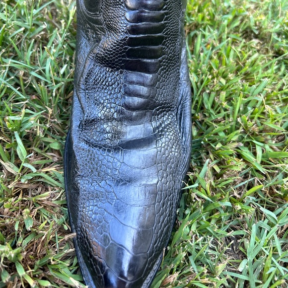 Black Ostrich Leg Western Cowboy Boots - Picture 2 of 5